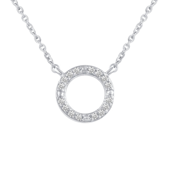Circle and Key Layered 1/10 Cttw Natural Diamond Pendant Necklace set in 925 Sterling Silverβ¦