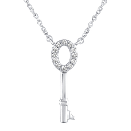 Circle and Key Layered 1/10 Cttw Natural Diamond Pendant Necklace set in 925 Sterling Silver…