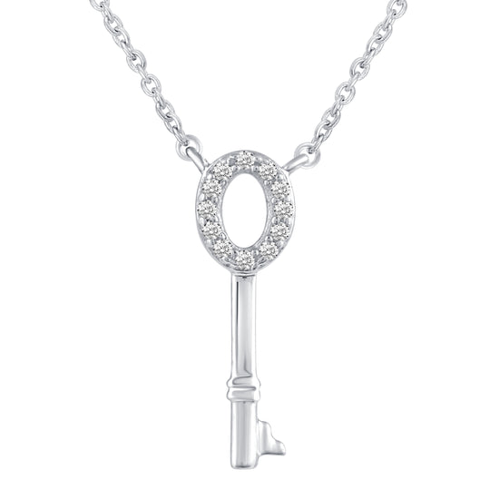 Circle and Key Layered 1/10 Cttw Natural Diamond Pendant Necklace set in 925 Sterling Silverβ¦