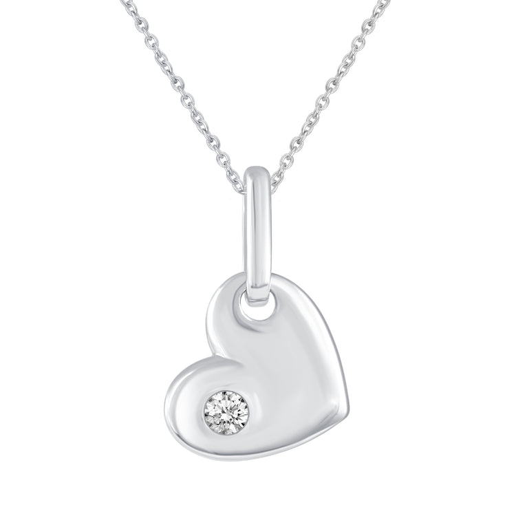 Heart and Flower Layered 1/20 Cttw Natural Diamond Pendant Necklace set in 925 Sterling Silver…