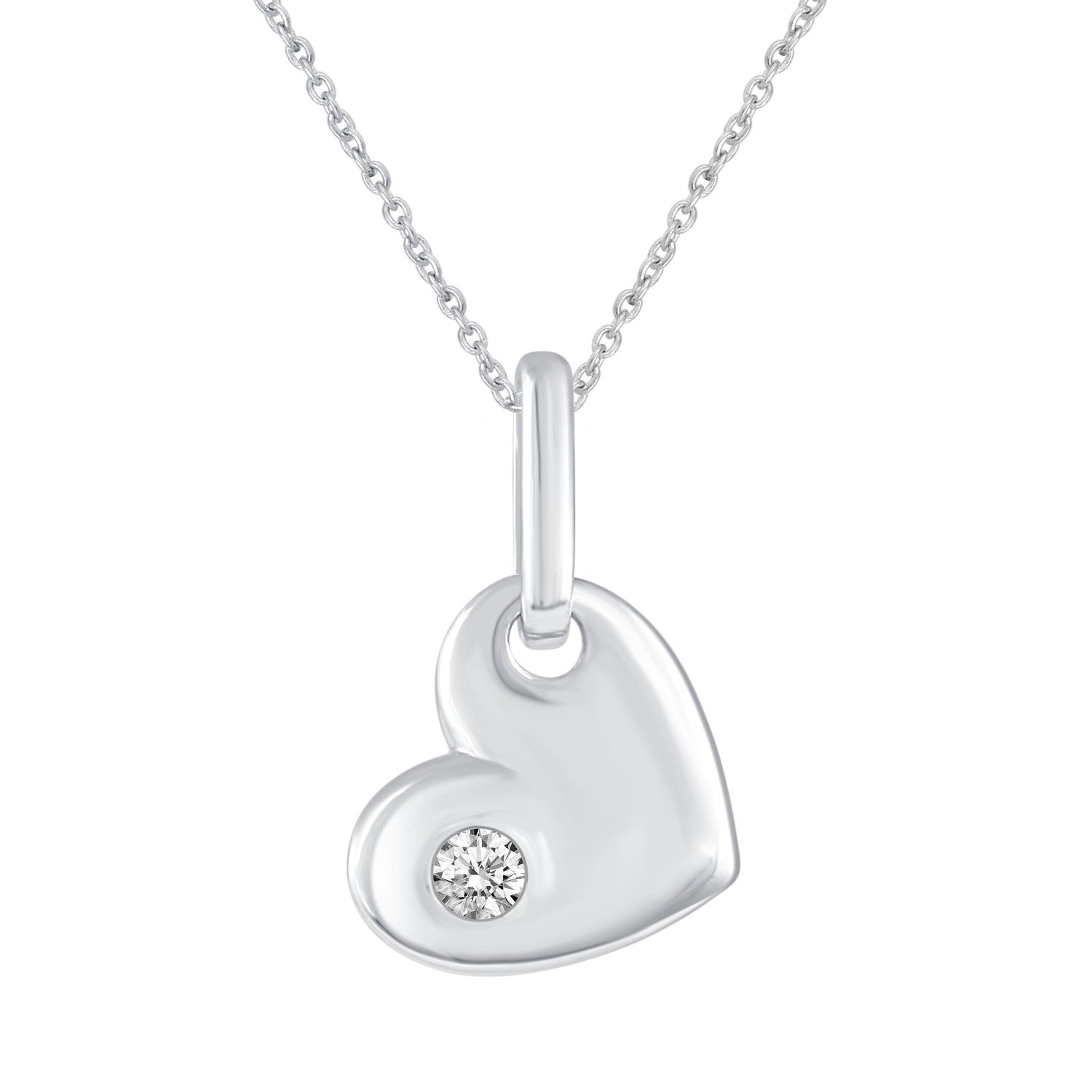Dainty Heart 1/40 Cttw Natural Diamond Pendant Necklace set in 925 Sterling Silver