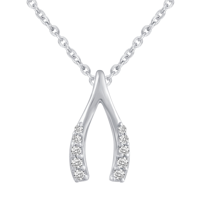 Lucky Wishbone 1/20 Cttw Natural Diamond Pendant Necklace set in 925 Sterling Silver jewelry gift