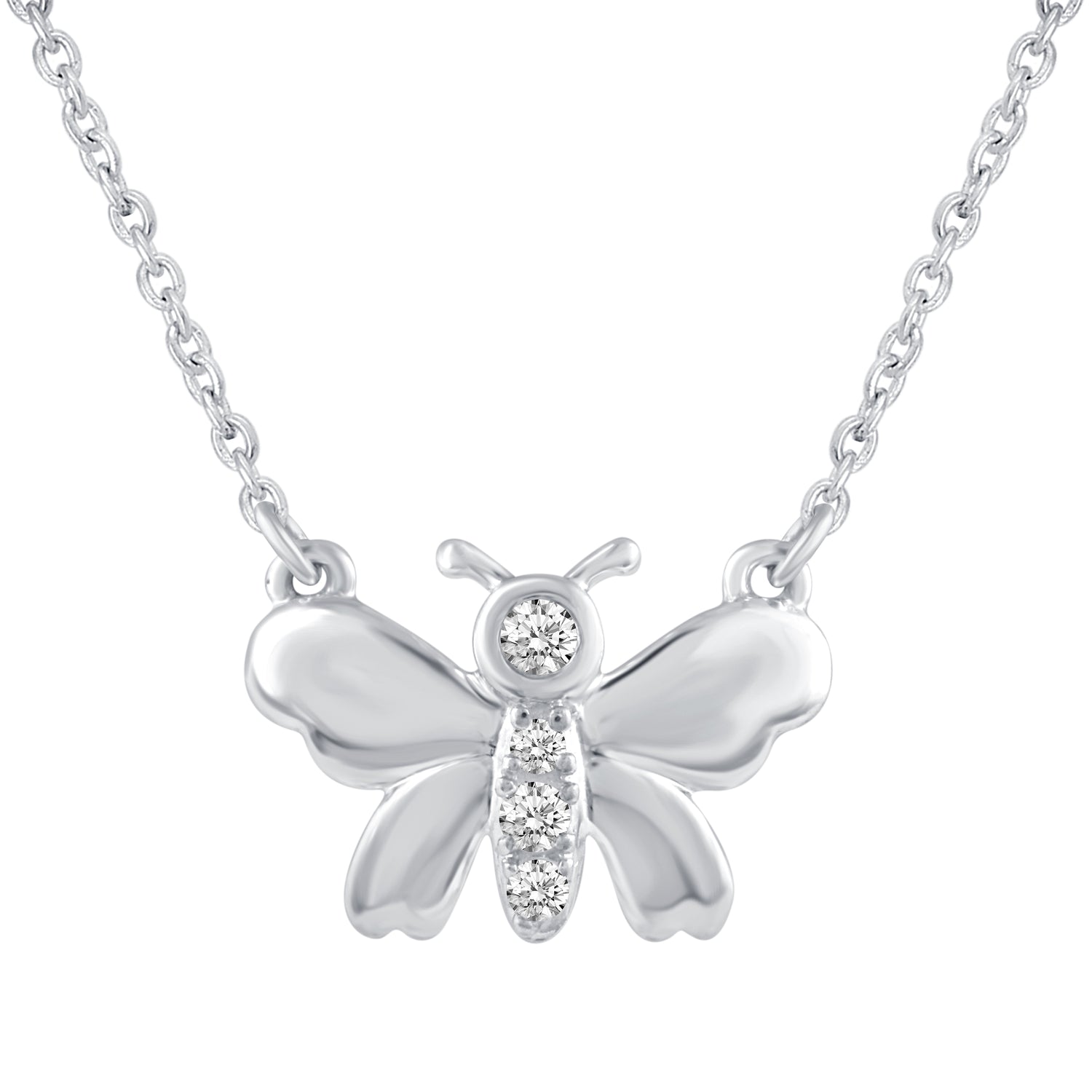 Dainty Butterfly 1/20 Cttw Natural Diamond Pendant Necklace set in 925 Sterling Silver jewelry gift