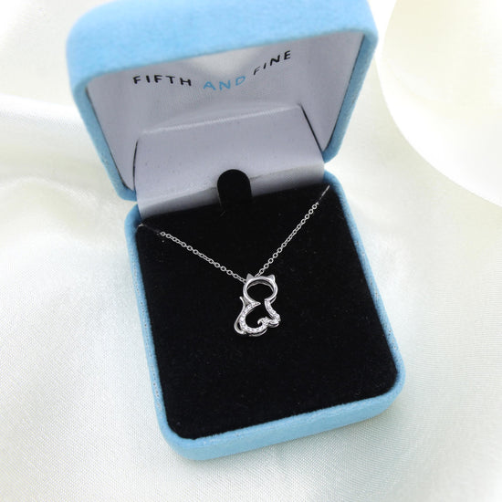Kitty Cat 1/20 Cttw Natural Diamond Pendant Necklace set in 925 Sterling Silver
