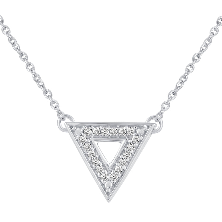 Triangle and Three Stone Layered 1/10 Cttw Natural Diamond Pendant Necklace set in 925 Sterling Silver… fine jewelry