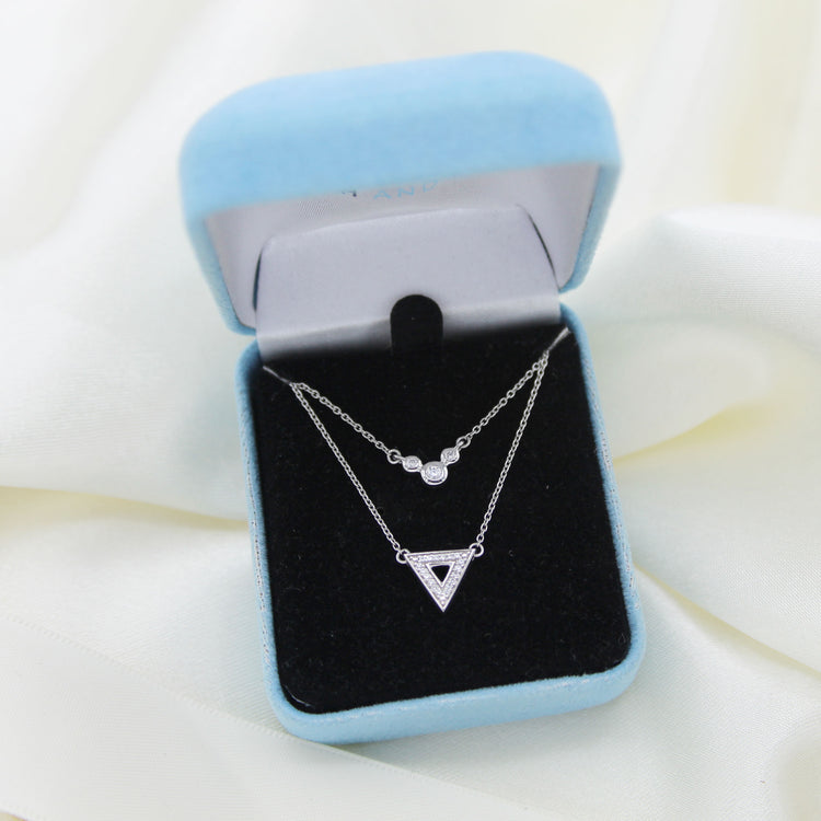 Triangle and Three Stone Layered 1/10 Cttw Natural Diamond Pendant Necklace set in 925 Sterling Silver… fine jewelry