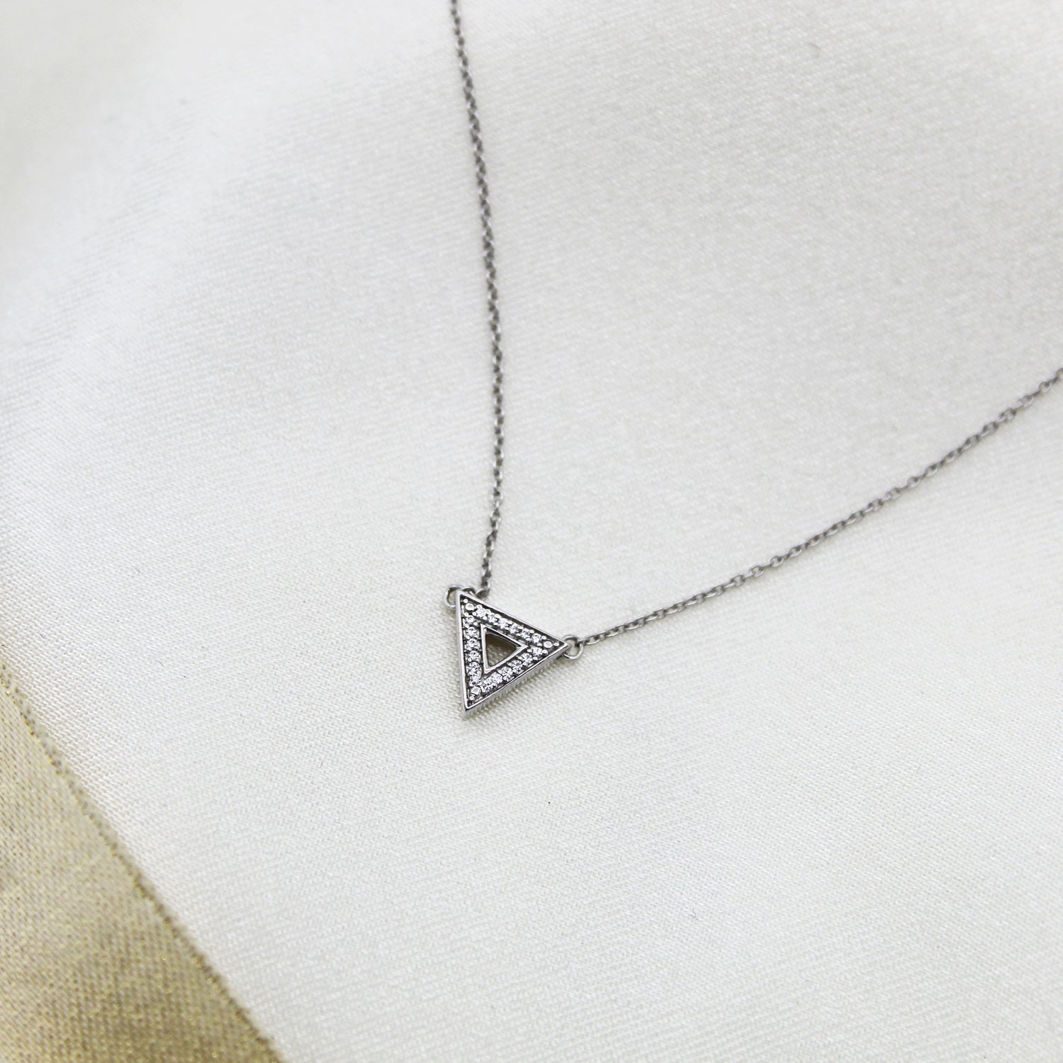 Triangle 1/20 Cttw Natural Diamond Pendant Necklace set in 925 Sterling Silver