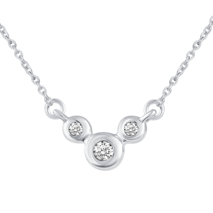 3 Stone 1/20 Cttw Natural Diamond Pendant Necklace set in 925 Sterling Silver