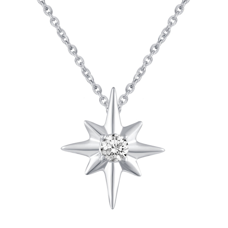 North Star 1/20 Cttw Natural Diamond Pendant Necklace set in 925 Sterling Silver