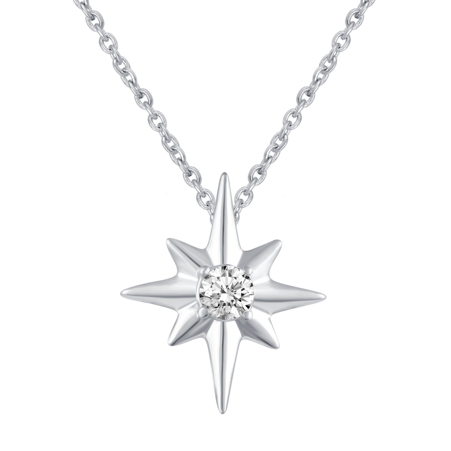 North Star 1/20 Cttw Natural Diamond Pendant Necklace set in 925 Sterling Silver