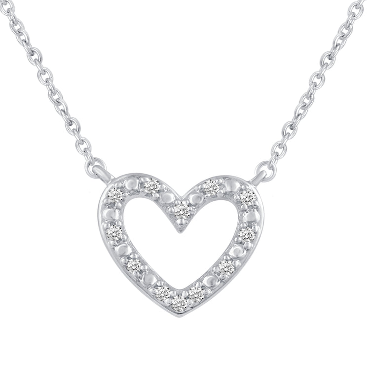 Love Heart 1/20 Cttw Natural Diamond Pendant Necklace set in 925 Sterling Silver