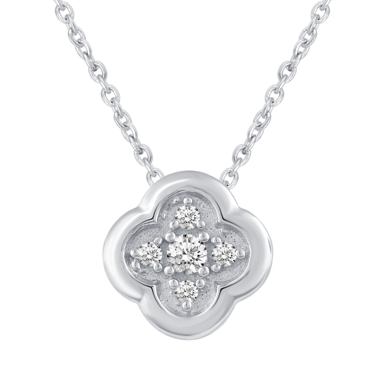 Floating Heart and Clover Layered 1/10 Cttw Natural Diamond Pendant Necklace set in 925 Sterling Silver fine jewelry birthday holiday valentine gift under$50 cheap affodable