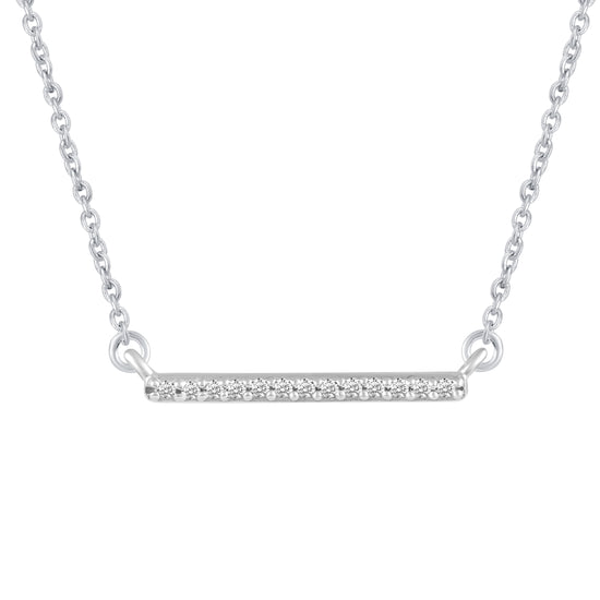 Bar and Leaf Clover Layered 1/10 Cttw Natural Diamond Pendant Necklace set in 925 Sterling Silverβ¦