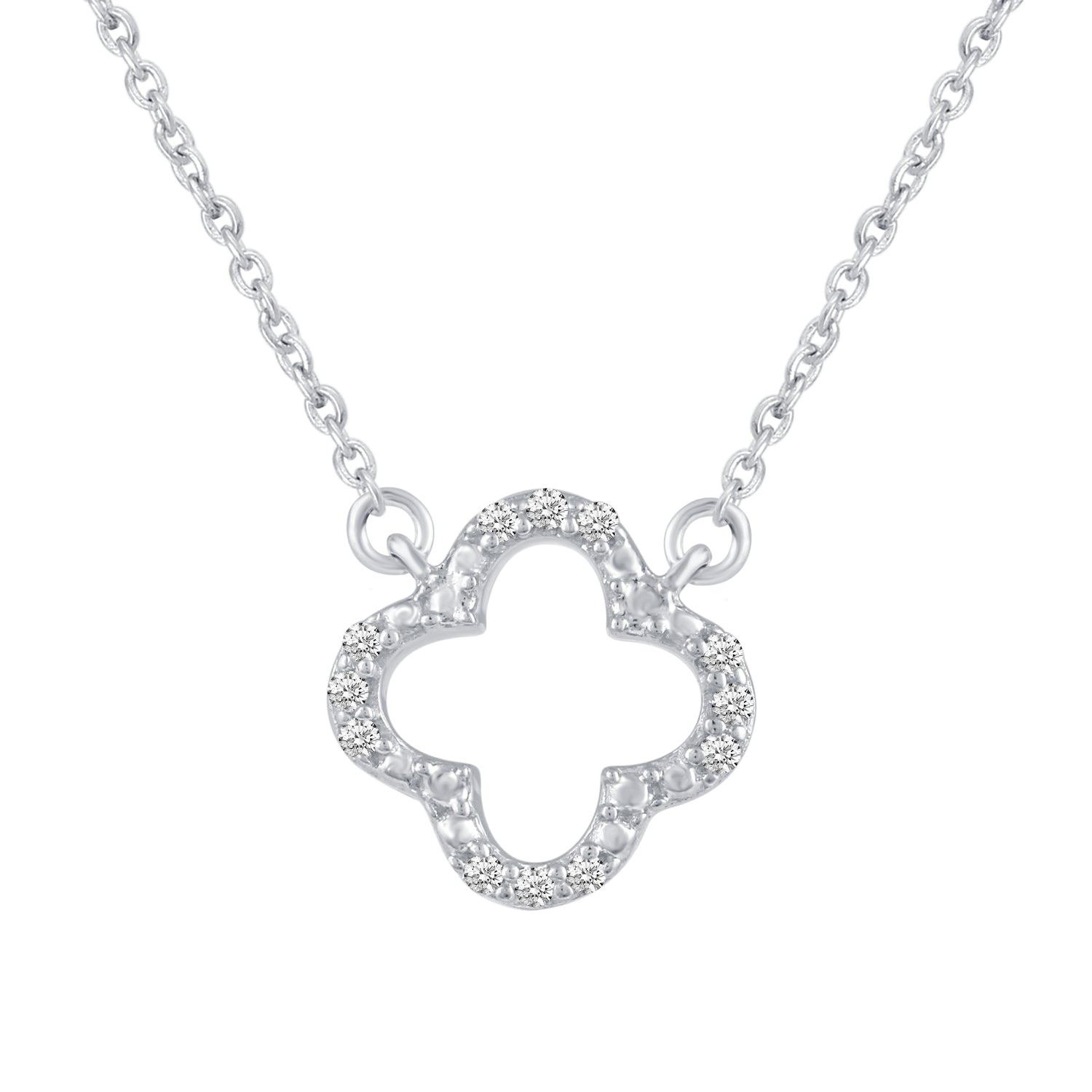 Bar and Leaf Clover Layered 1/10 Cttw Natural Diamond Pendant Necklace set in 925 Sterling Silver…