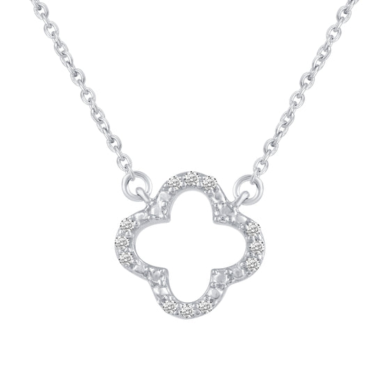 Bar and Leaf Clover Layered 1/10 Cttw Natural Diamond Pendant Necklace set in 925 Sterling Silverβ¦
