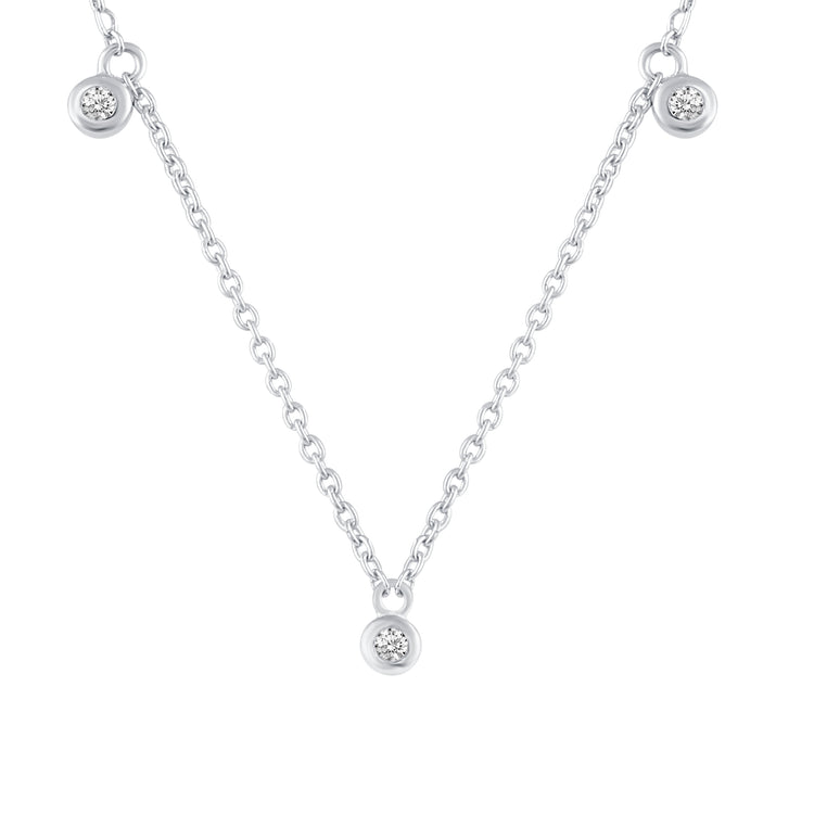 Three Stone Stations 1/20 Cttw Natural Diamond Pendant Necklace set in 925 Sterling Silver