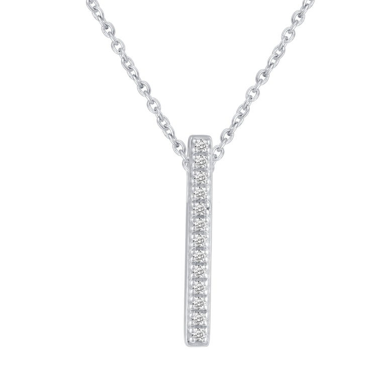 Bar 1/20 Cttw Natural Diamond Pendant Necklace set in 925 Sterling Silver