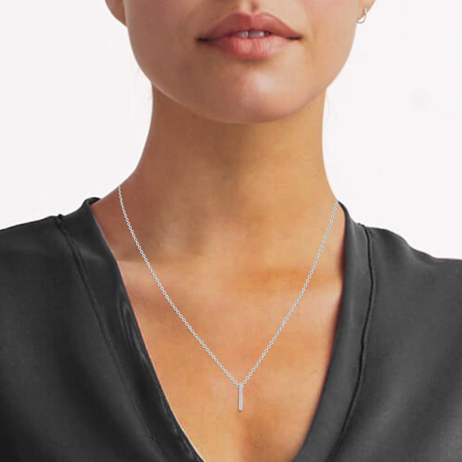 Bar 1/20 Cttw Natural Diamond Pendant Necklace set in 925 Sterling Silver