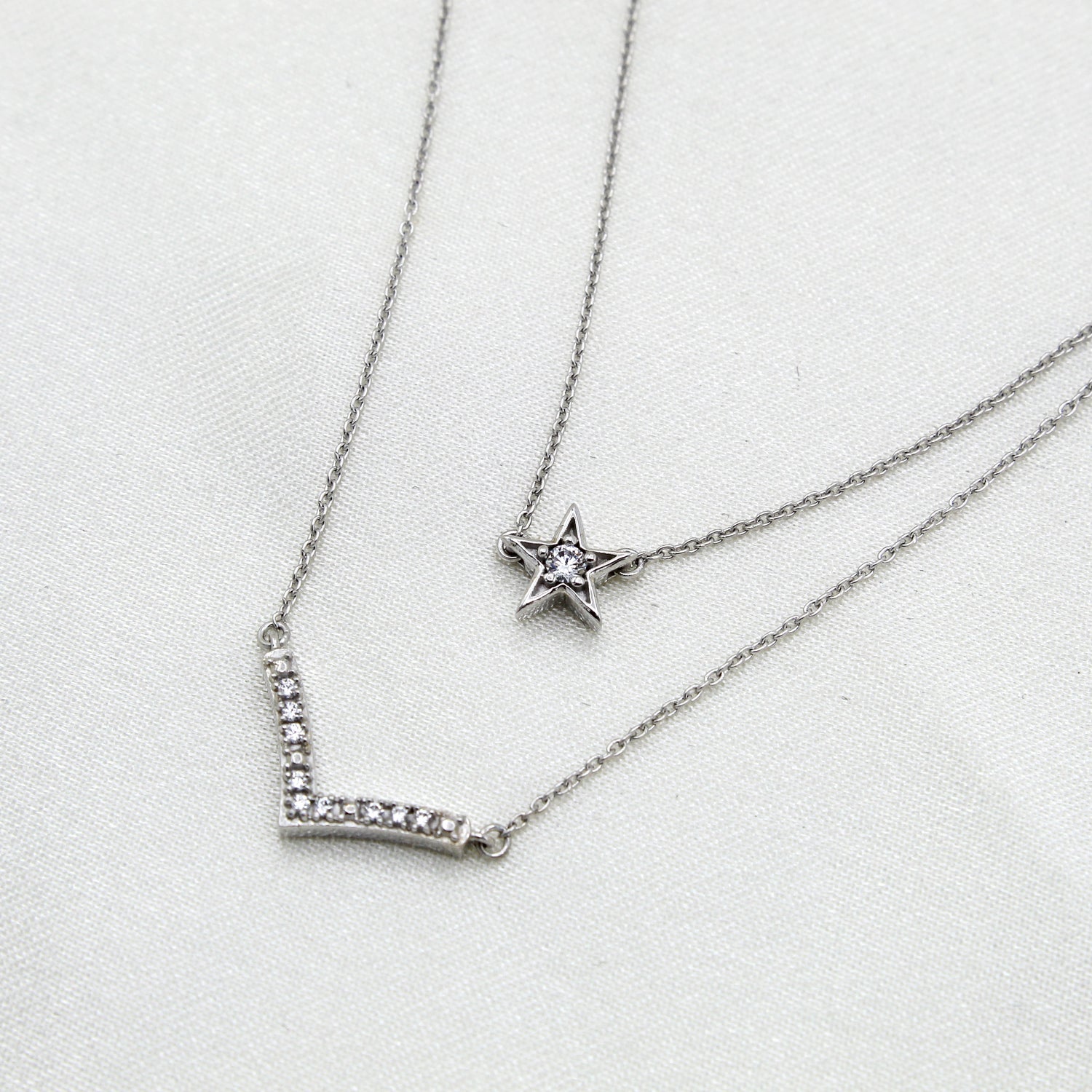 Star and Chevron Layered 1/10 Cttw Natural Diamond Pendant Necklace set in 925 Sterling Silver… jewelry