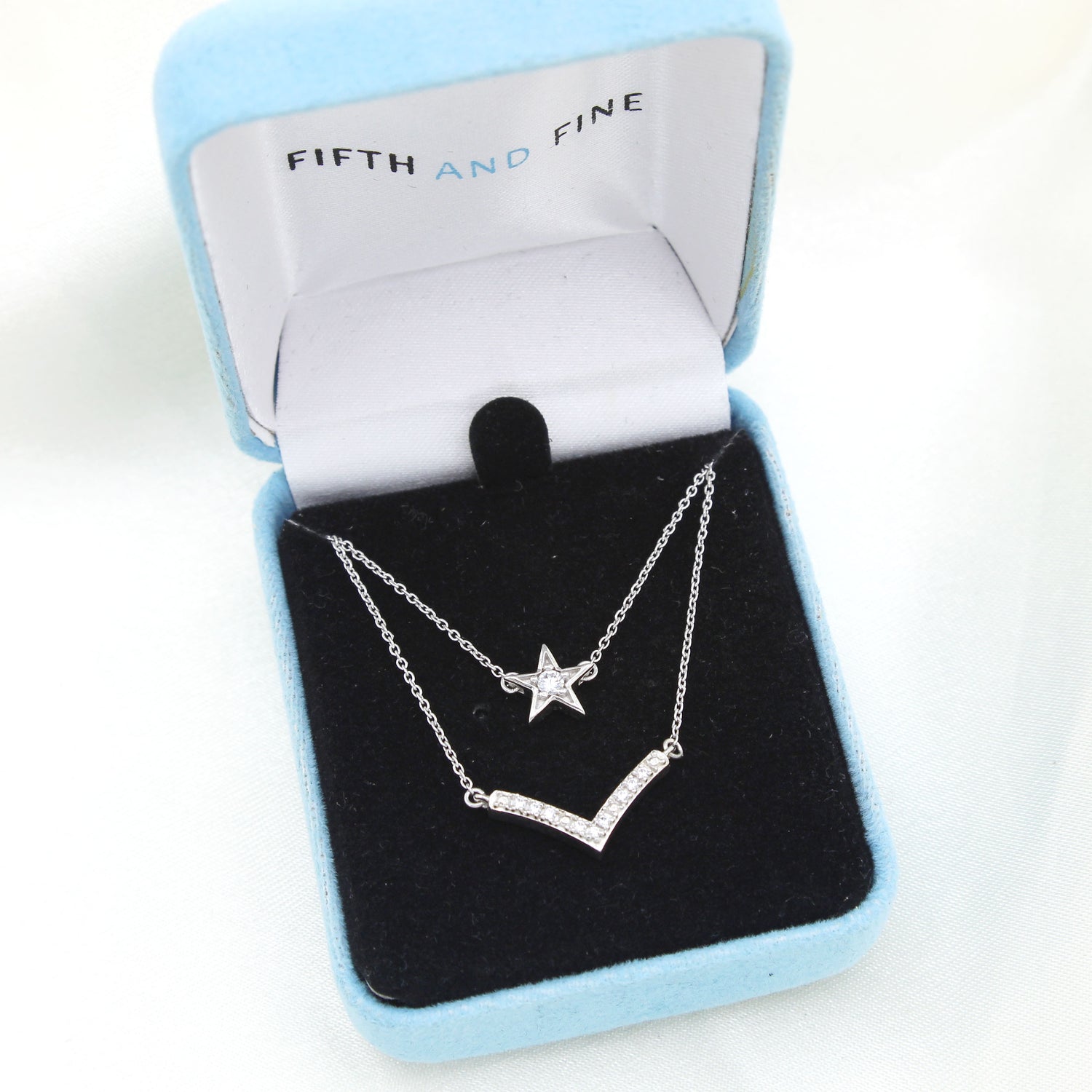 Star and Chevron Layered 1/10 Cttw Natural Diamond Pendant Necklace set in 925 Sterling Silver… jewelry gift