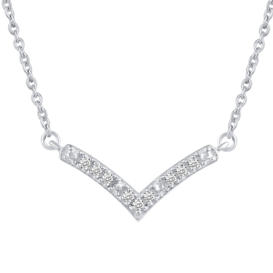 Chevron 1/20 Cttw Natural Diamond Pendant Necklace set in 925 Sterling Silver jewelry gift