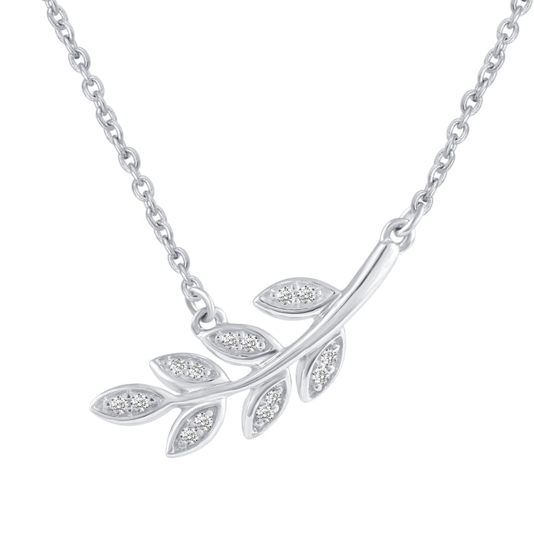 Lucky Leaf 1/20 Cttw Natural Diamond Pendant Necklace set in 925 Sterling Silver