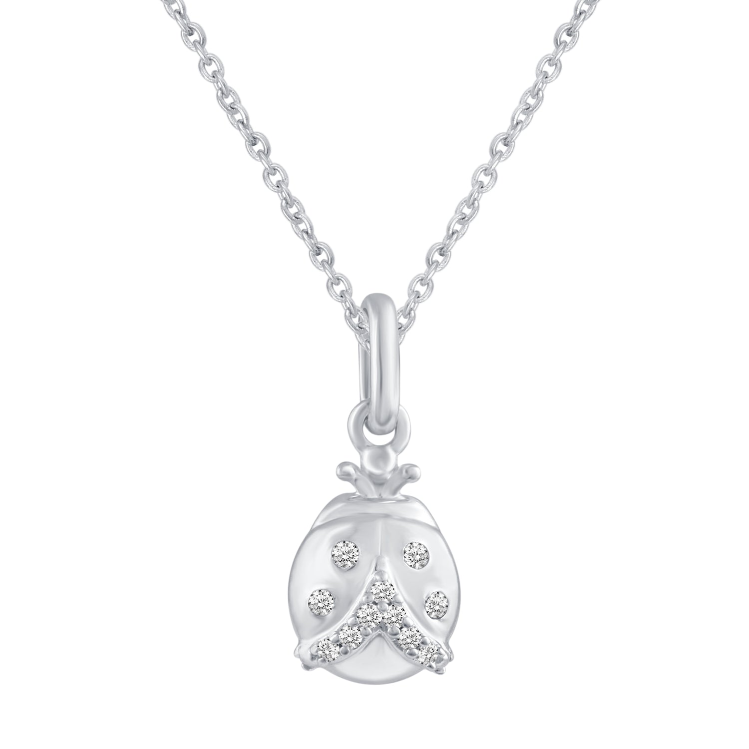 LadyBug 1/20 Cttw Natural Diamond Pendant Necklace set in 925 Sterling Silver fine jewelry 