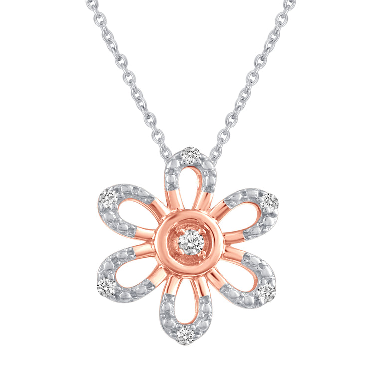Tiny Daisy Flower 1/20 Cttw Natural Diamond Pendant Necklace set in 925 Sterling Silver (Rose Gold)