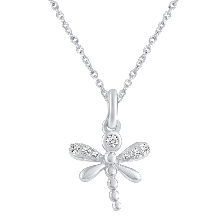 Dragonfly 1/20 Cttw Natural Diamond Pendant Necklace set in 925 Sterling Silver fine jewelry gift holiday valentine birthday 