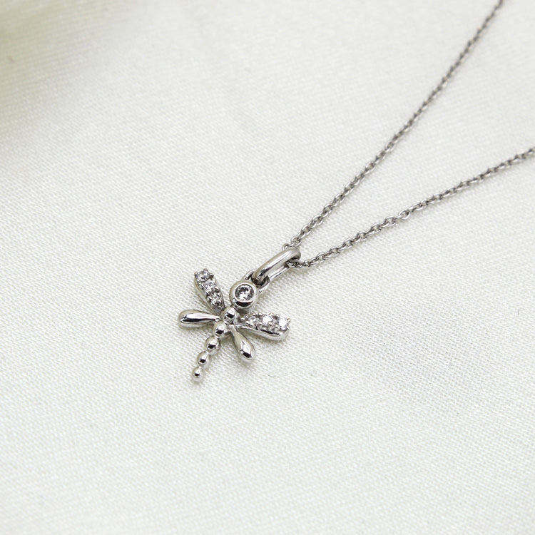 Dragonfly 1/20 Cttw Natural Diamond Pendant Necklace set in 925 Sterling Silver