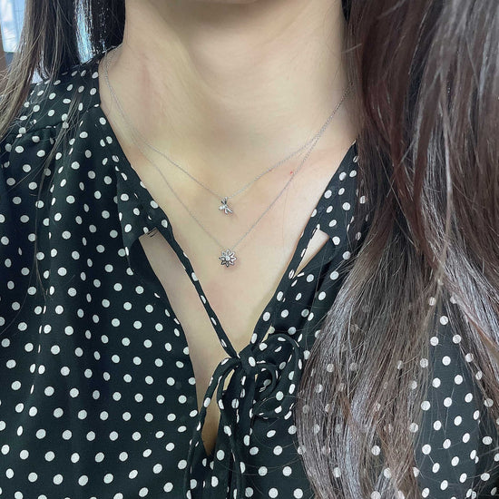 Bee and Flower Layered 1/20 Cttw Natural Diamond Pendant Necklace set in 925 Sterling Silverβ¦