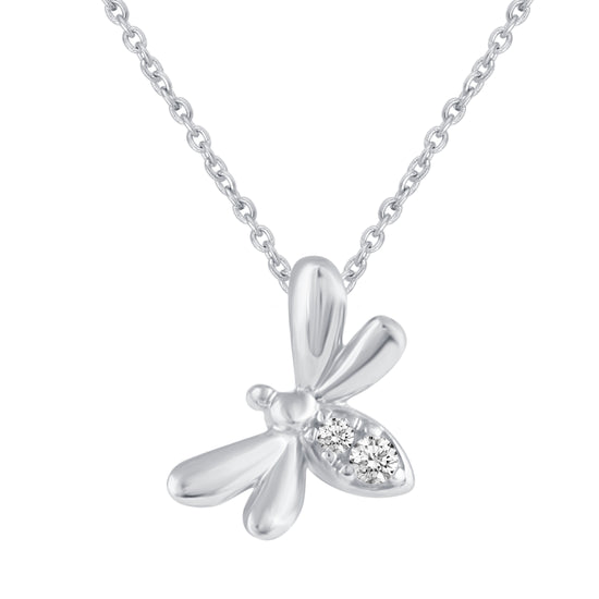 Bee and Flower Layered 1/20 Cttw Natural Diamond Pendant Necklace set in 925 Sterling Silverβ¦