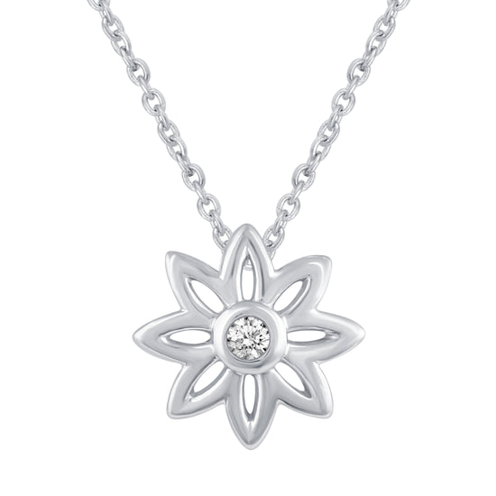 Bee and Flower Layered 1/20 Cttw Natural Diamond Pendant Necklace set in 925 Sterling Silverβ¦