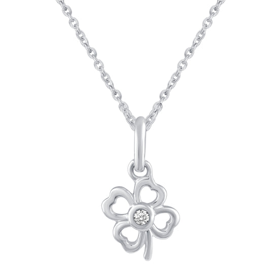 Four Leaf Clover 1/40 Cttw Natural Diamond Pendant Necklace set in 925 Sterling Silver