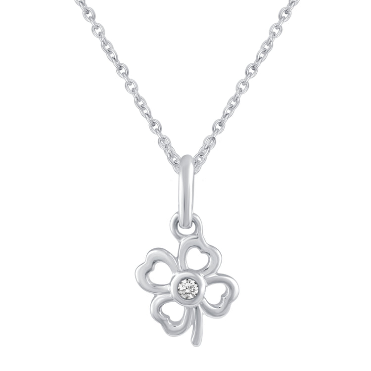 Four Leaf Clover 1/40 Cttw Natural Diamond Pendant Necklace set in 925 Sterling Silver