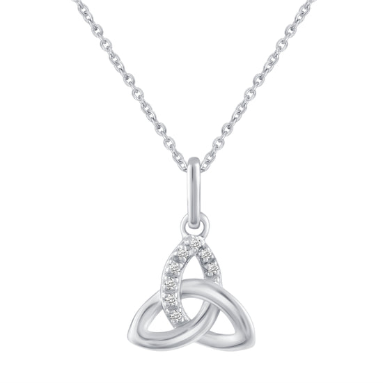 Celtic Trinity Knot 1/40 Cttw Natural Diamond Pendant Necklace set in 925 Sterling Silver