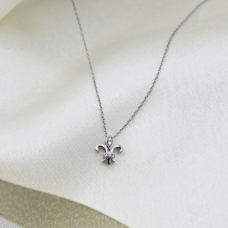Fleur De Lis 1/20 Cttw Natural Diamond Pendant Necklace set in 925 Sterling Silver fine jewelry