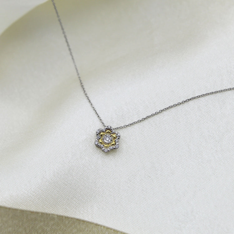 Flower Cluster 1/20 Cttw Natural Diamond Pendant Necklace set in 925 Sterling Silver (Yellow Gold)