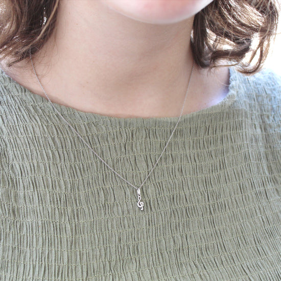 Musical Treble Clef 1/40 Cttw Natural Diamond Pendant Necklace set in 925 Sterling Silver