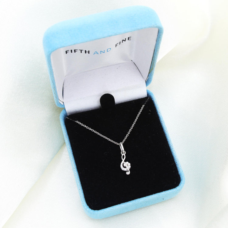 Musical Treble Clef 1/40 Cttw Natural Diamond Pendant Necklace set in 925 Sterling Silver