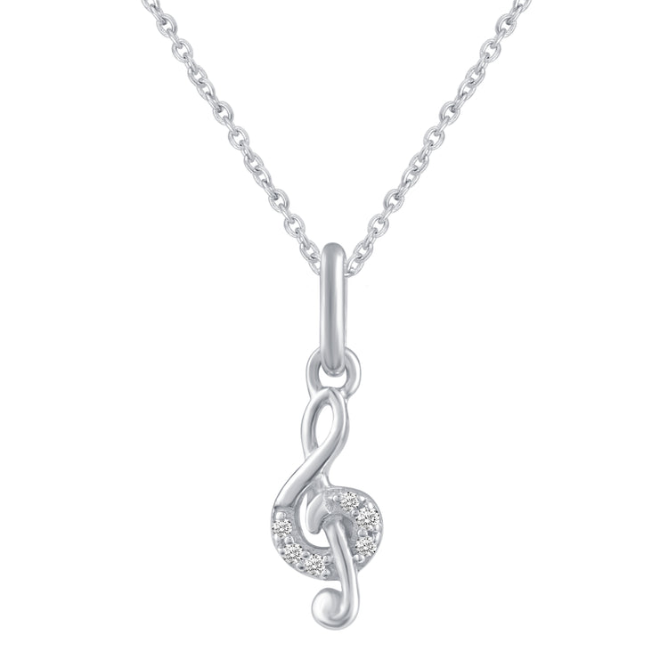 Musical Treble Clef 1/40 Cttw Natural Diamond Pendant Necklace set in 925 Sterling Silver