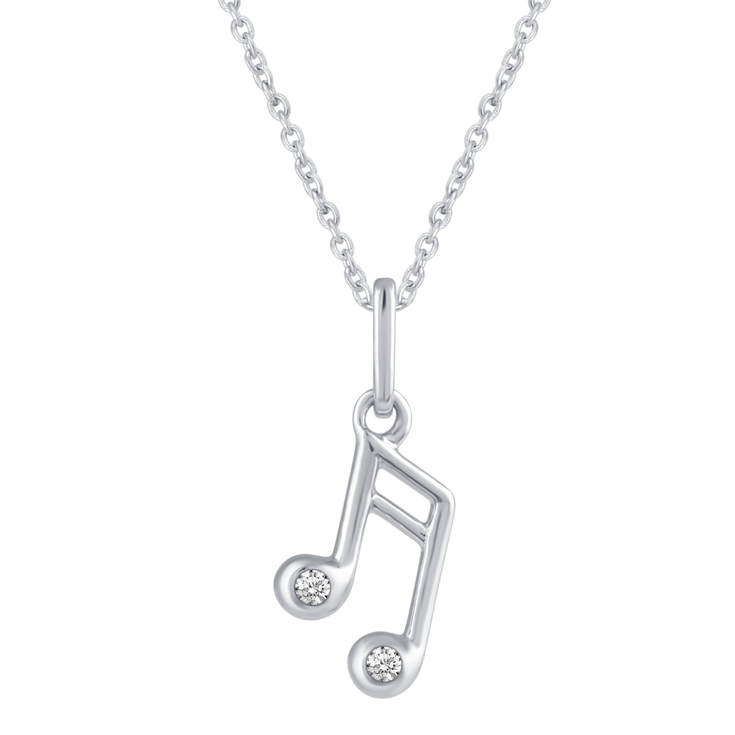 Musical Treble Clef and Eighth Note Layered 1/20 Cttw Natural Diamond Pendant Necklace set in 925 Sterling Silver…