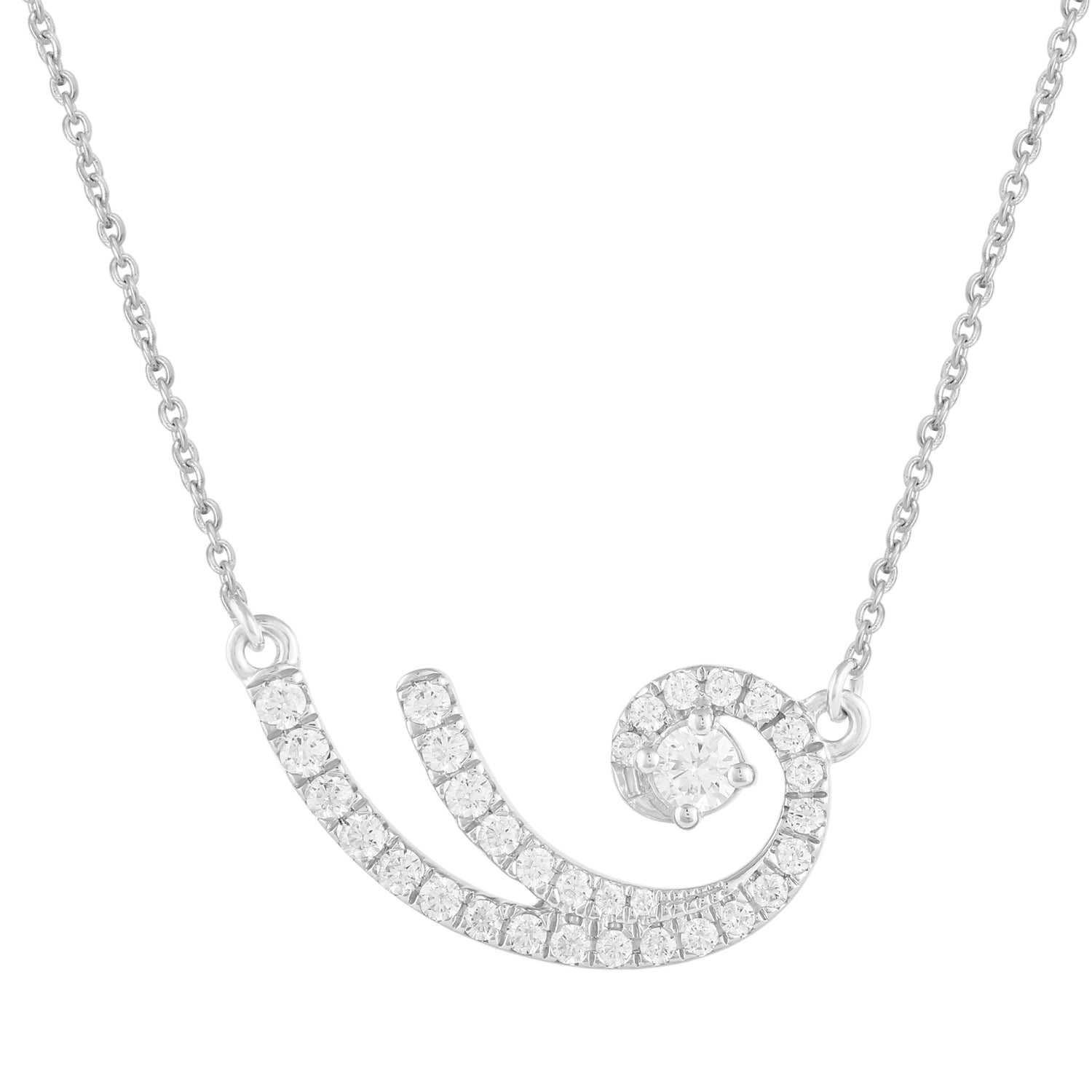 1/3 CT TW Diamond Floating Stone Pave Swirl Pendant Necklace in 925 Sterling Silver