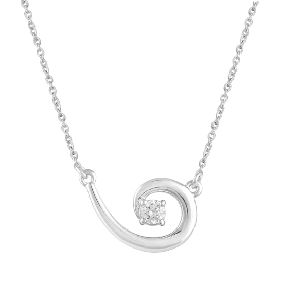 1/10 CT TW Diamond Floating Stone Swirl Pendant Necklace in 925 Sterling Silver