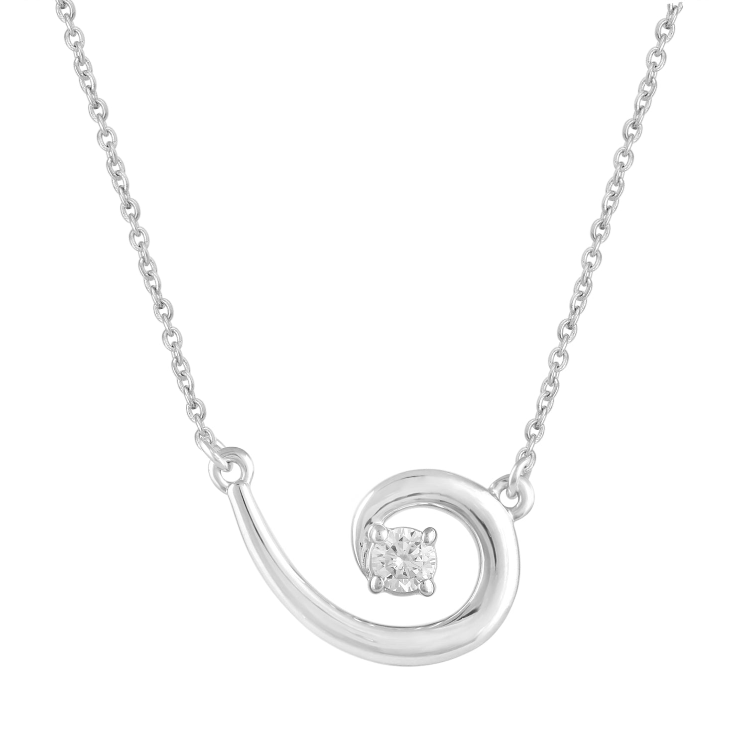 1/10 CT TW Diamond Floating Stone Swirl Pendant Necklace in 925 Sterling Silver