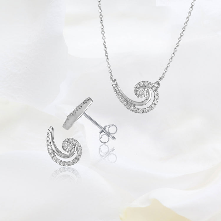 Set of 2 : 1/2 CT TW Diamond Duo Swirl Necklace & Earrings in 925 Sterling Silver