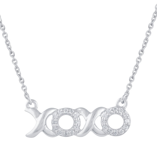 1/10 CT TW Diamond XOXO Gold Pendant Necklace in 925 Sterling Silver