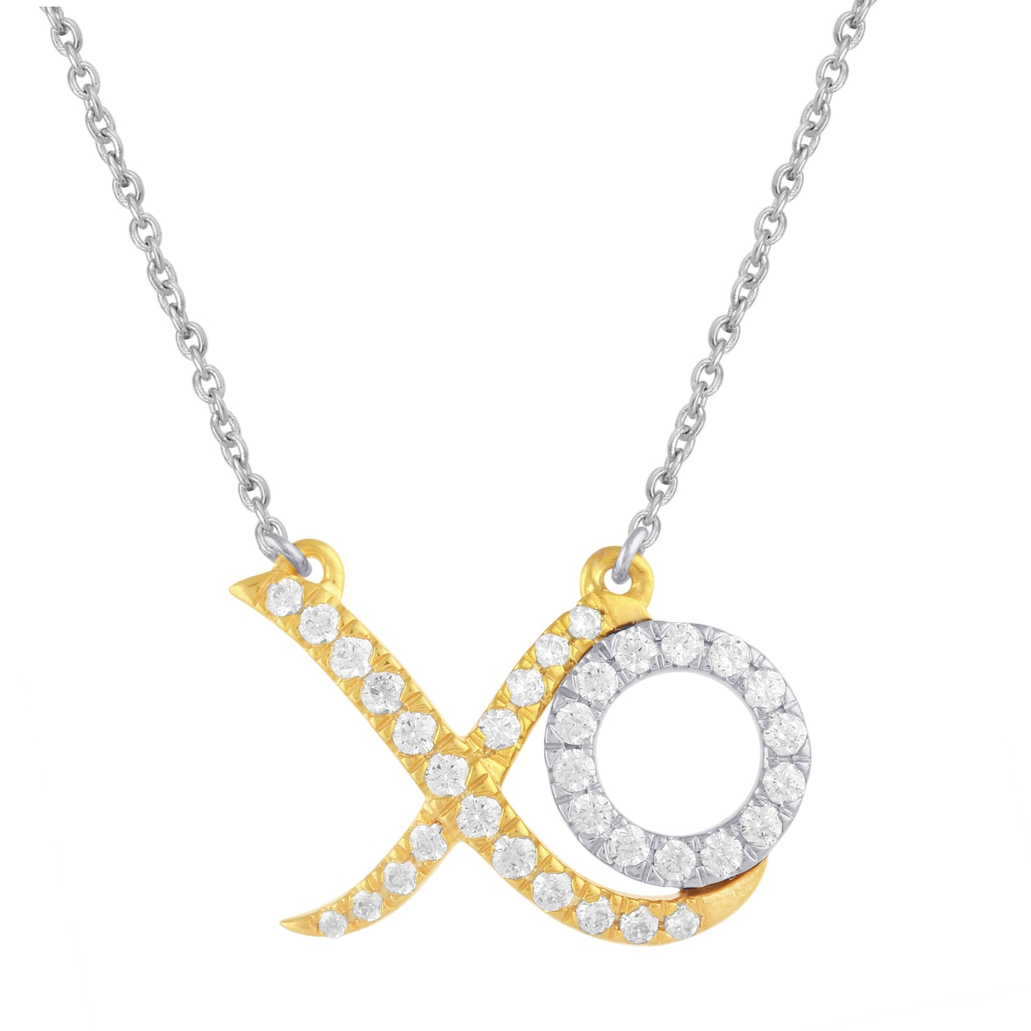 1/3 CT TW Diamond Two-tone XO Yellow Gold Pendant Necklace in 925 Sterling Silver
