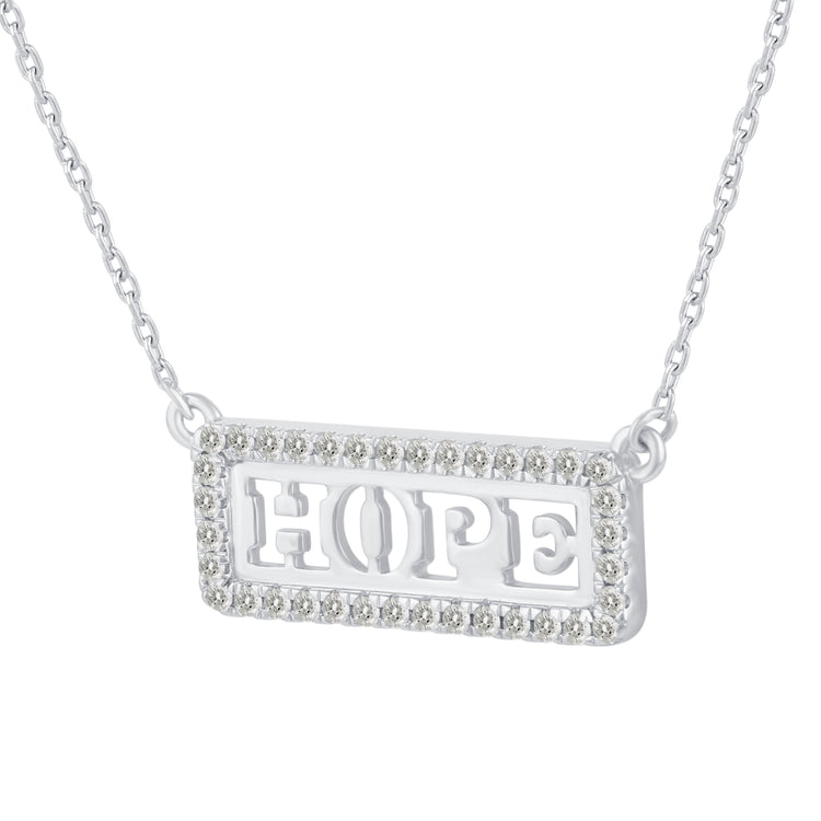1/5 Cttw Pave Diamond HOPE Bar Pendant Necklace set in 925 Sterling Silver