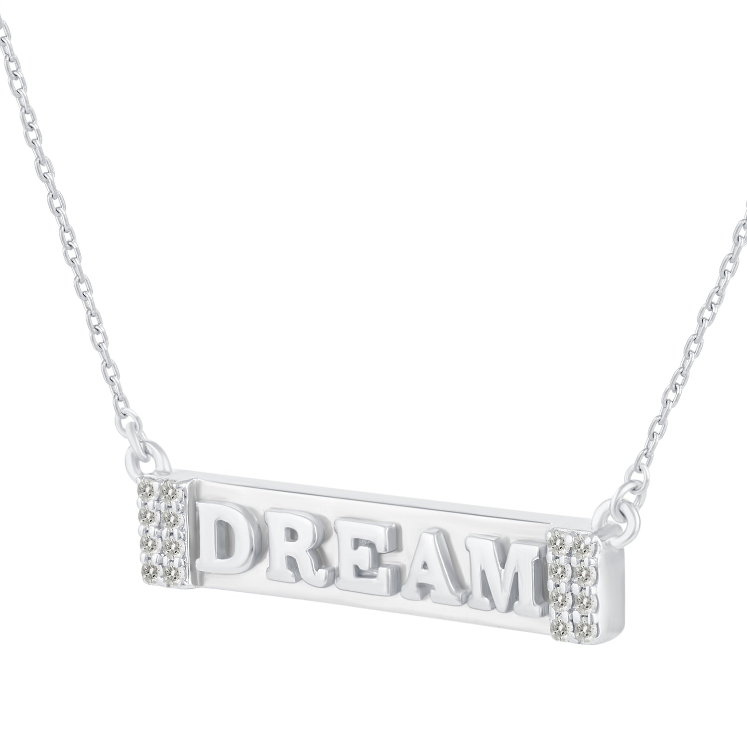 1/5 Cttw Pave Diamond DREAM Bar Pendant Necklace set in 925 Sterling Silver